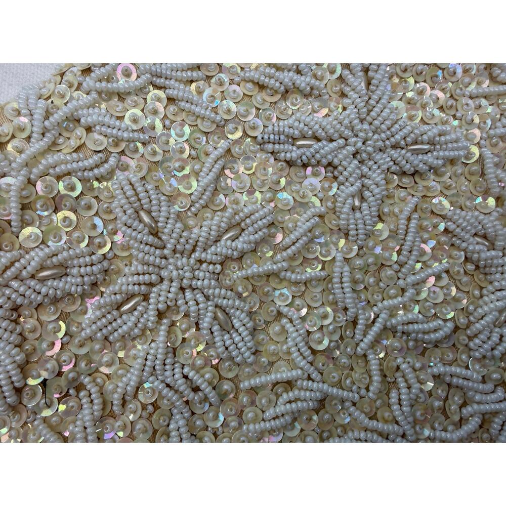 Vintage White Beaded Sequin Evening Bag Handmade in Hong Kong Bridal Glam Prom - Picture 4 of 13